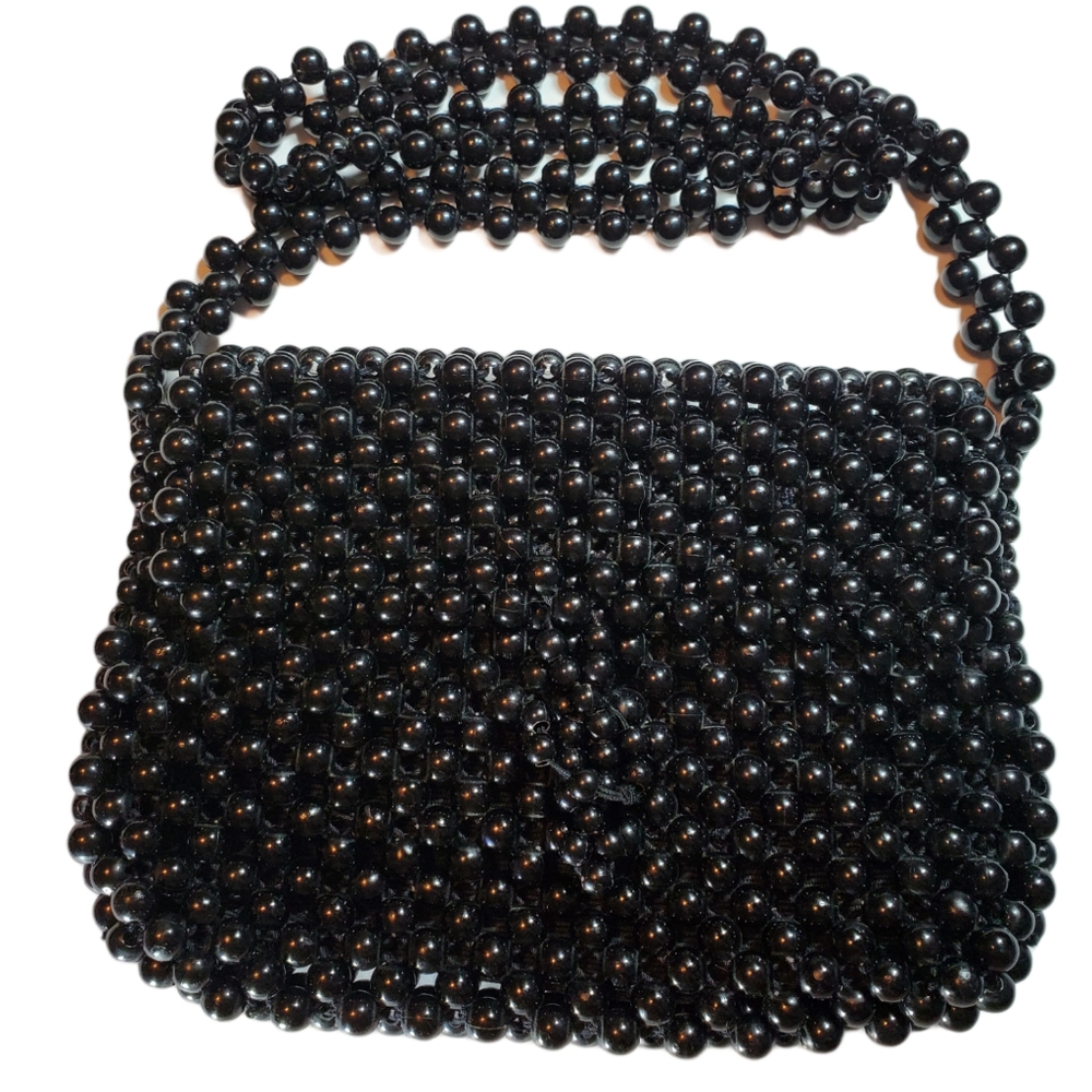 Shiny Black Beaded Purse Small Handbag strap